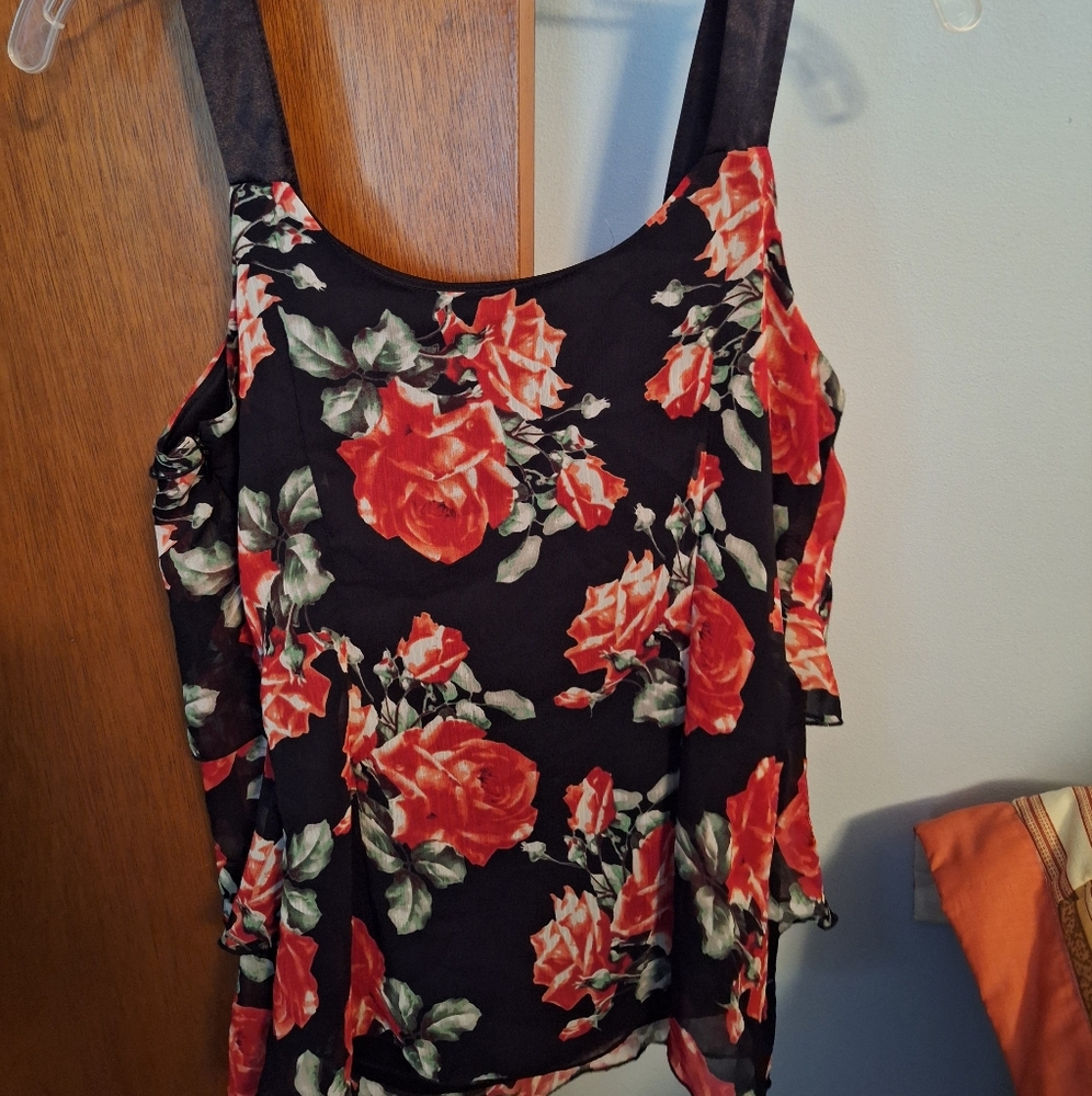 Final Price* A Byer Black and Red Asymmetrical Peplum Tank Top Size M